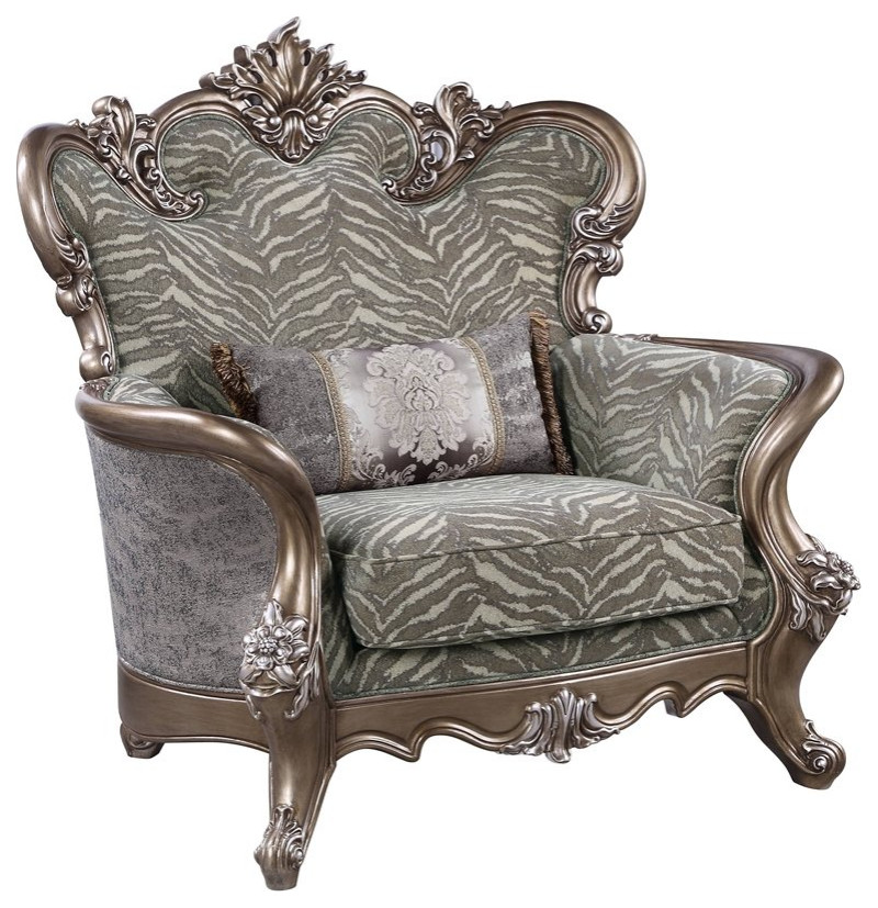 ACME Elozzol Chair with pillow in Fabric  ampAntique Bronze Finish   Victorian   Armchairs And Accent Chairs   by Homesquare  Houzz