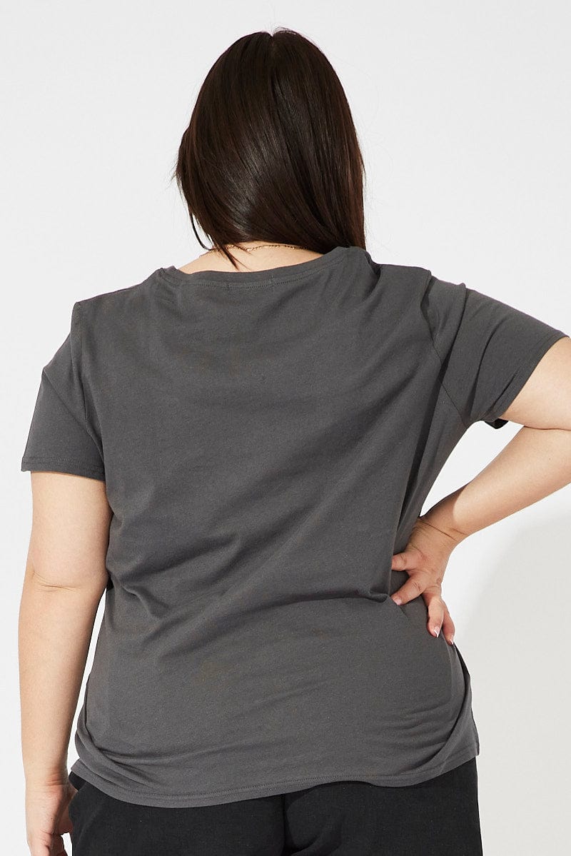 Grey Graphic T-shirt Short Sleeve Crew Neck