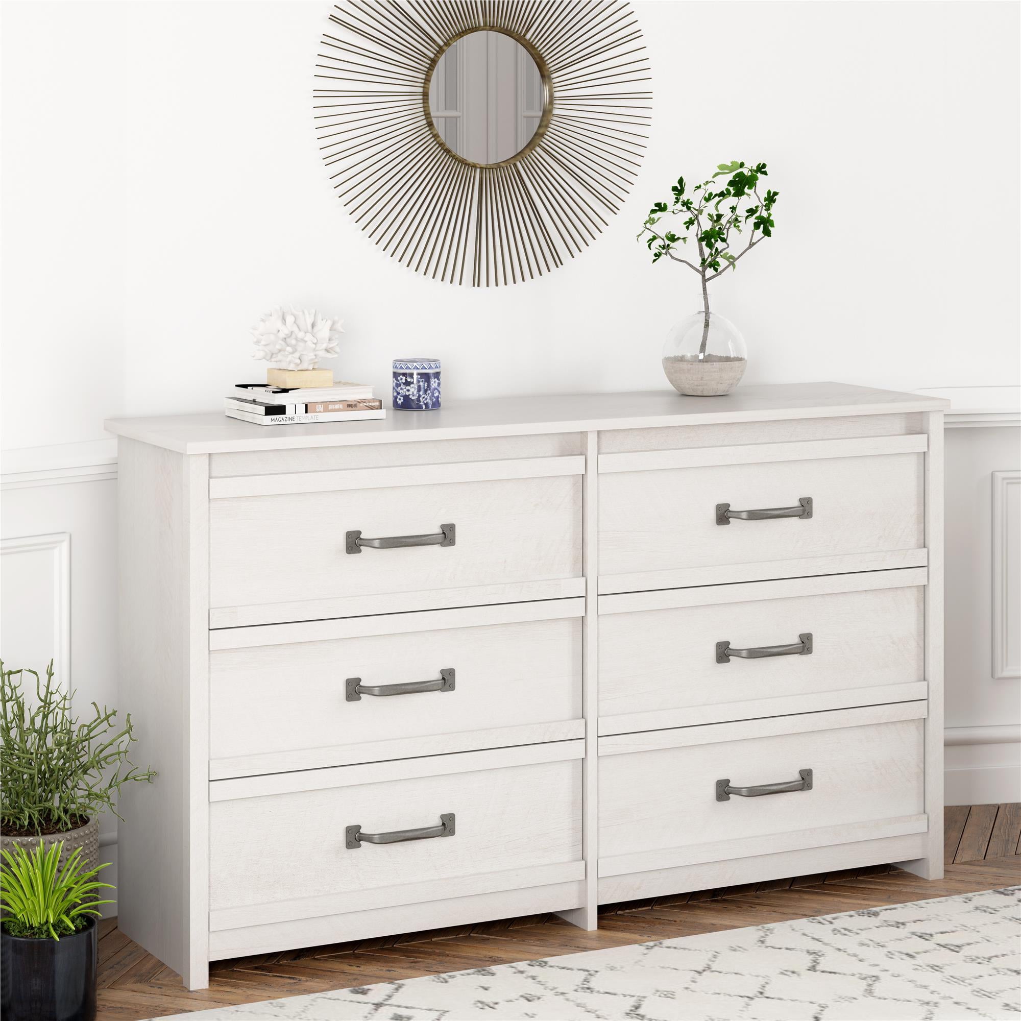 Better Homes & Gardens Rustic Ranch 6 Drawer Dresser, Ivory Oak