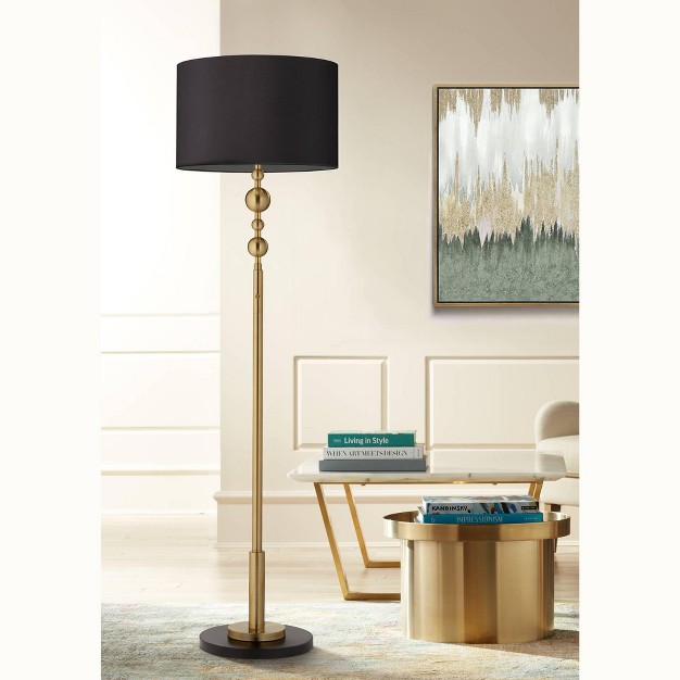 Tall Floor Lamp Warm Gold Matte Black Light Blaster Drum Shade For Living Room Bedroom