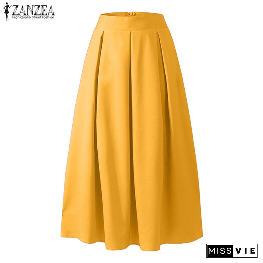 Women Summer Elegant Casual A-Line Skirt Plain Basic Fashion Big Swing Long Dress Skirt