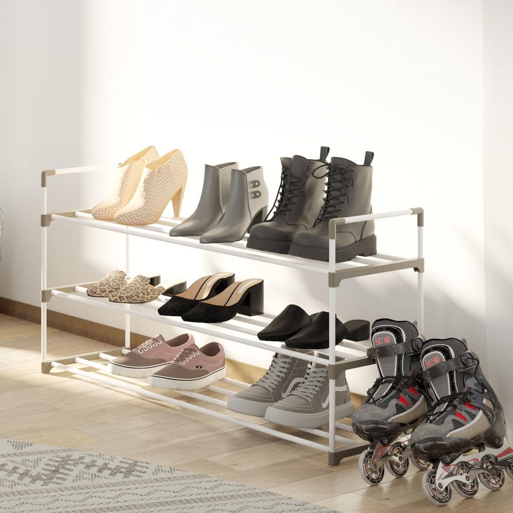 Shoe Rack   Shoe Organizer for Closet  Bathroom  Entryway by Home Complete (White)