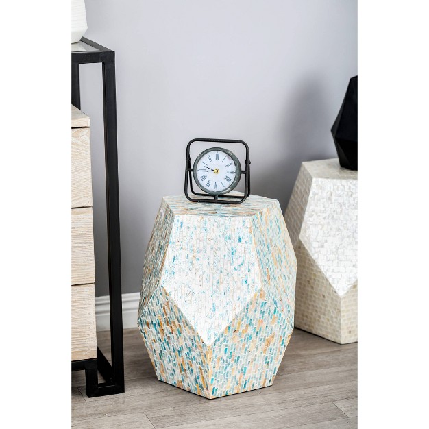 Natural Wood And Shell Geometric Accent Table Blue Olivia amp May