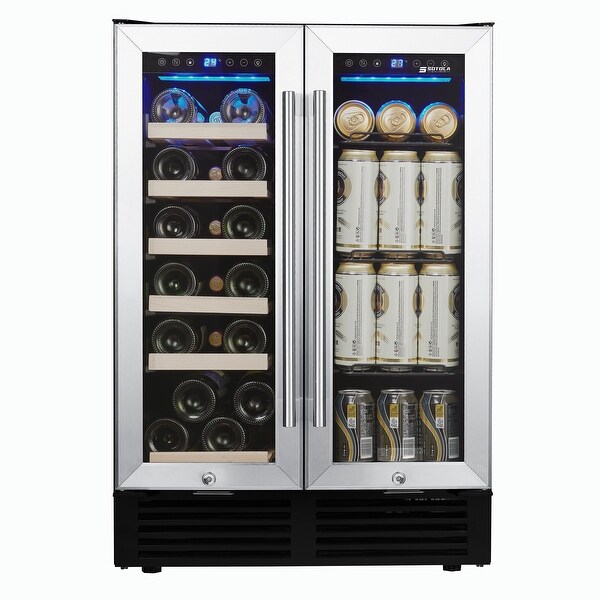 24'' Wine Cooler Refrigerator - Dual Zone Built-in or Freestanding Fridge with Stainless Steel Tempered Glass Door