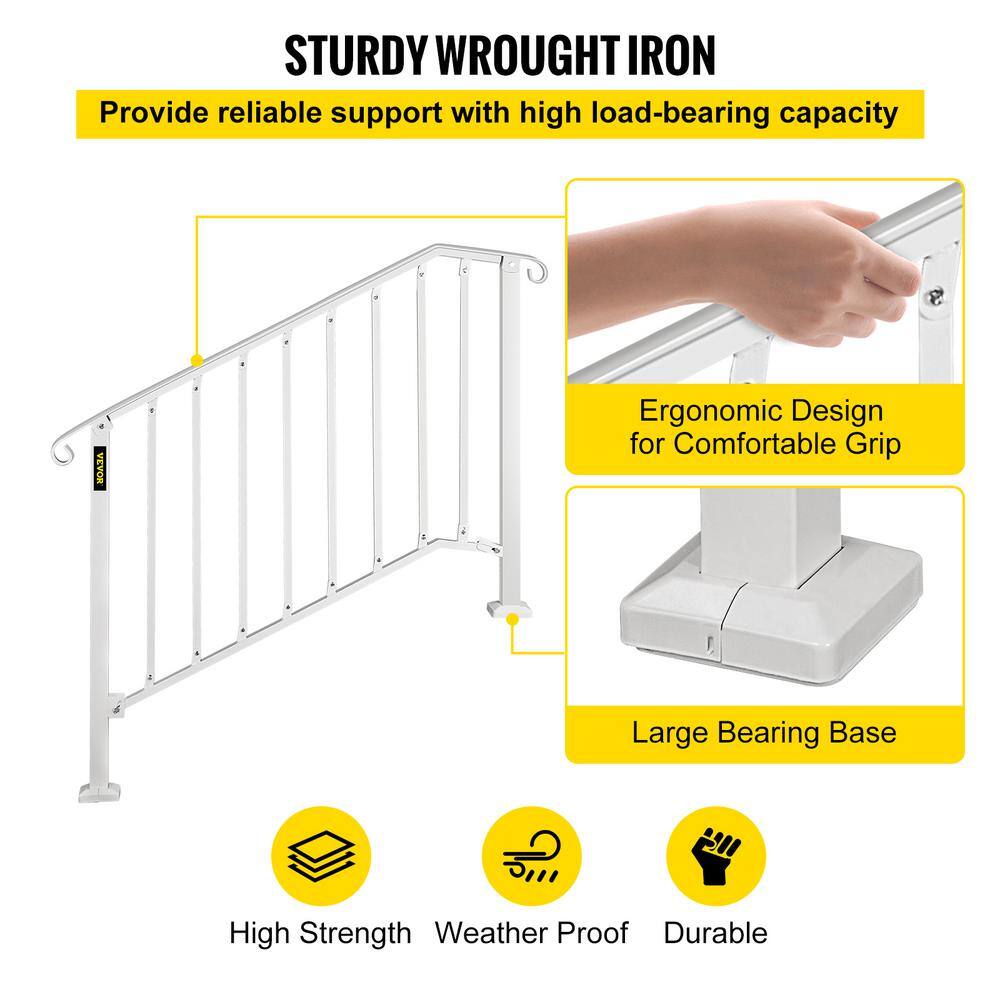 VEVOR 3 ft. Handrails for Outdoor Steps Fit 3 or 4 Steps Outdoor Stair Railing Wrought Iron Handrail with baluster White LTFS3H4BBSTL00001V0