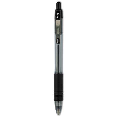 Zebra Z-Grip Retractable Ballpoint Pen， Medium 1mm， Black Ink， Clear Barrel， Dozen (22210)