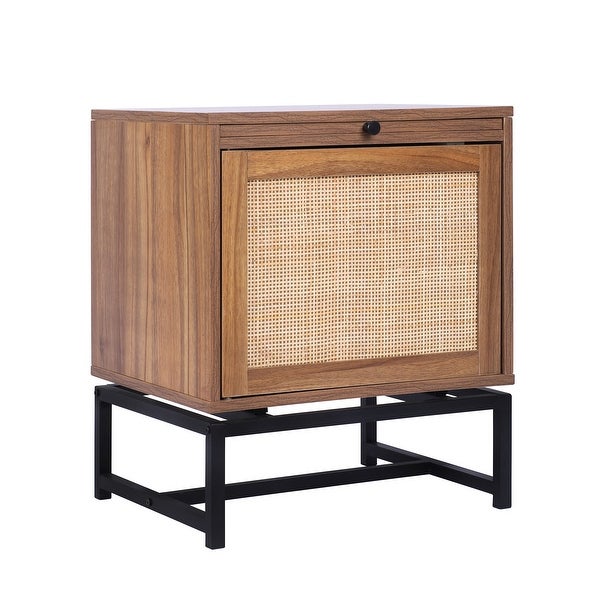 Natural Rattan Nightstand Storage End Table for Bedroom， Living Room