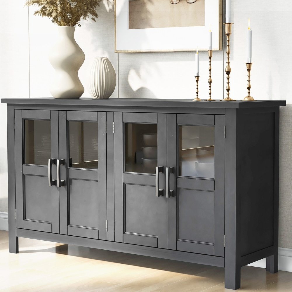 Featured Four Door Storage Cabinet Sideboard with Adjustable Shelf and Metal Handles  Tempering Glass