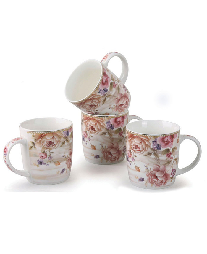 Lorren Home Trends Mugs by Floral Set of 4