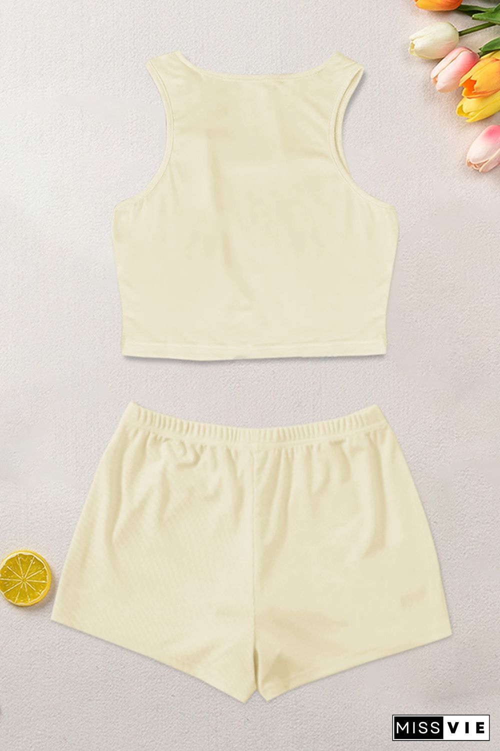 Plain Tank Top With Shorts 2pcs Set