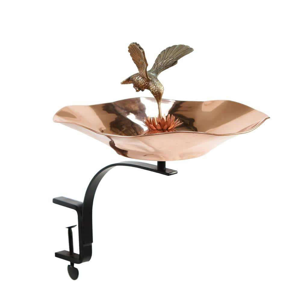 Achla Designs 13.25 in. Dia Copper Plated Hummingbird Birdbath Bowl with Rail Mount Bracket HBBB-01-RM