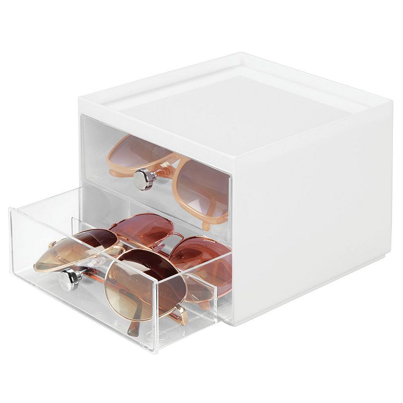 mDesign Plastic Organizer Box， 2 Drawers for Glasses， Accessories - Black/Clear