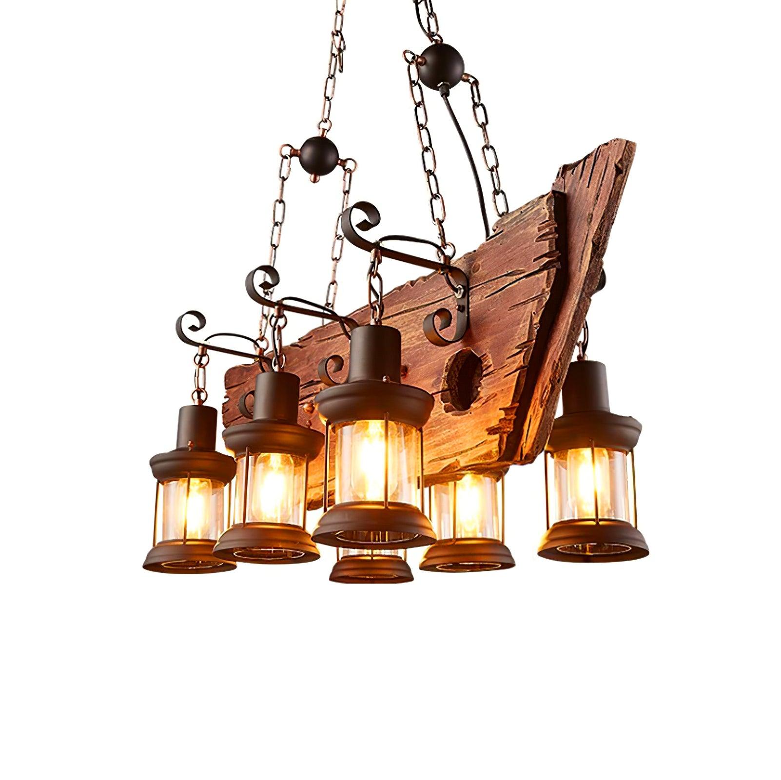 Nautical Industrial Style Wooden Chandelier