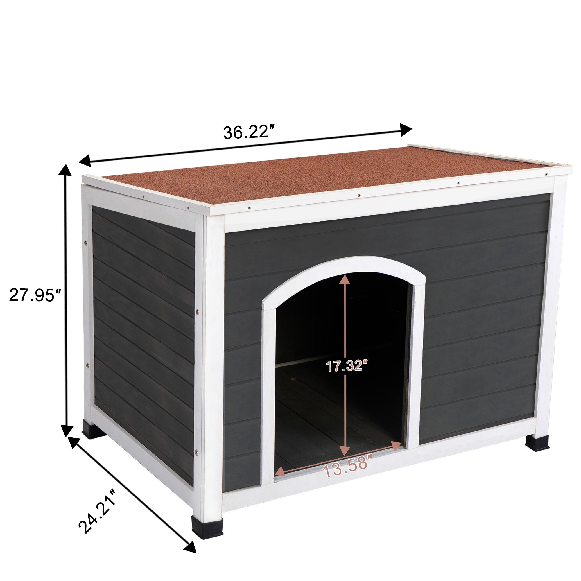 LOAOL Wooden Dog House with Openable Asphalt Roof and Removable Floor， Gray