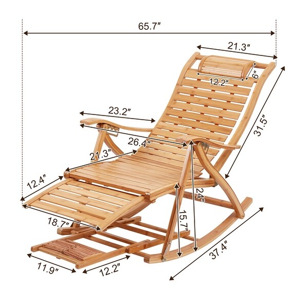 Large Bamboo Folding Rocking Chair Lounge Chair for Balcony Outdoor