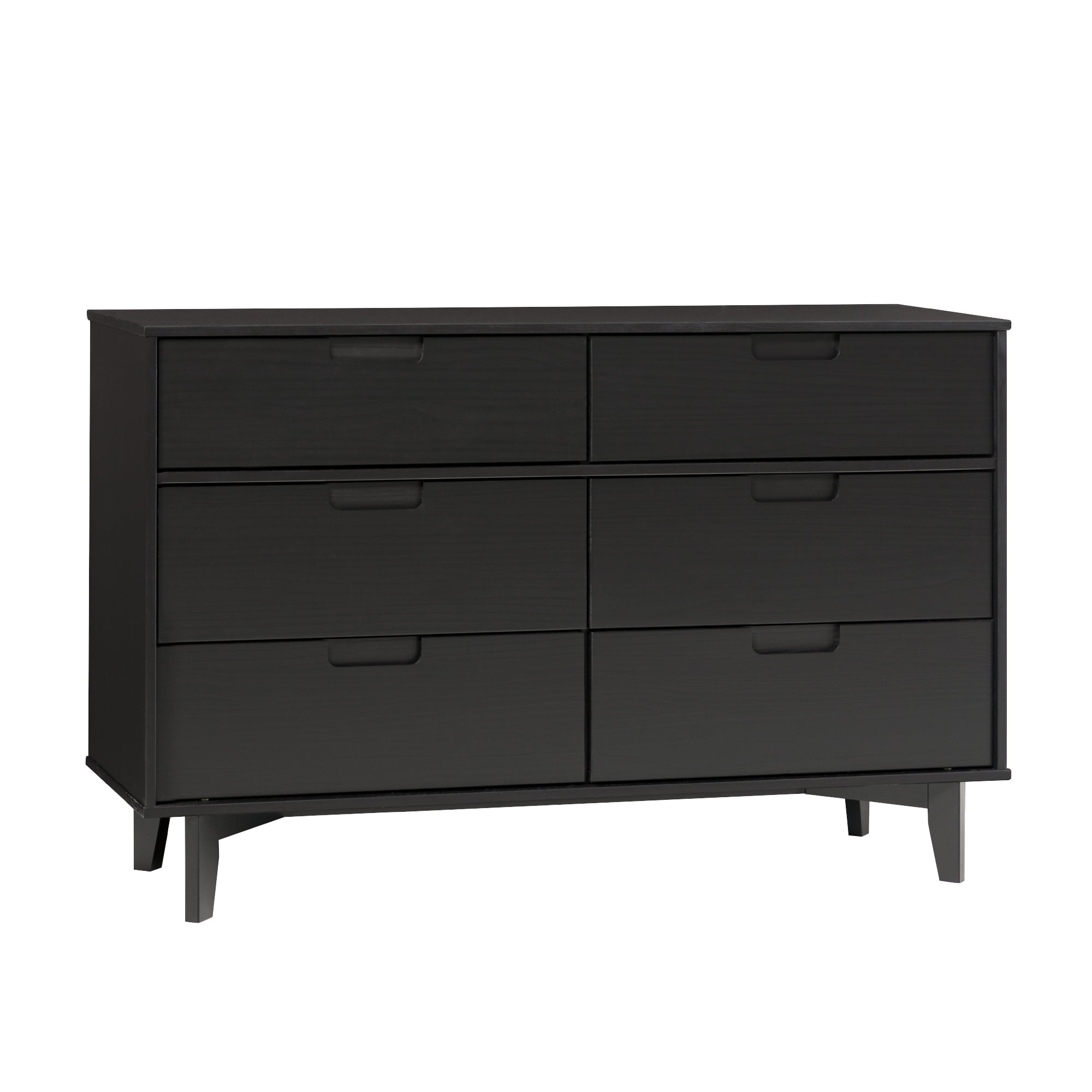 Manor Park 33” Mid-Century Modern Groove Handle 6-Drawer Wood Dresser, Black