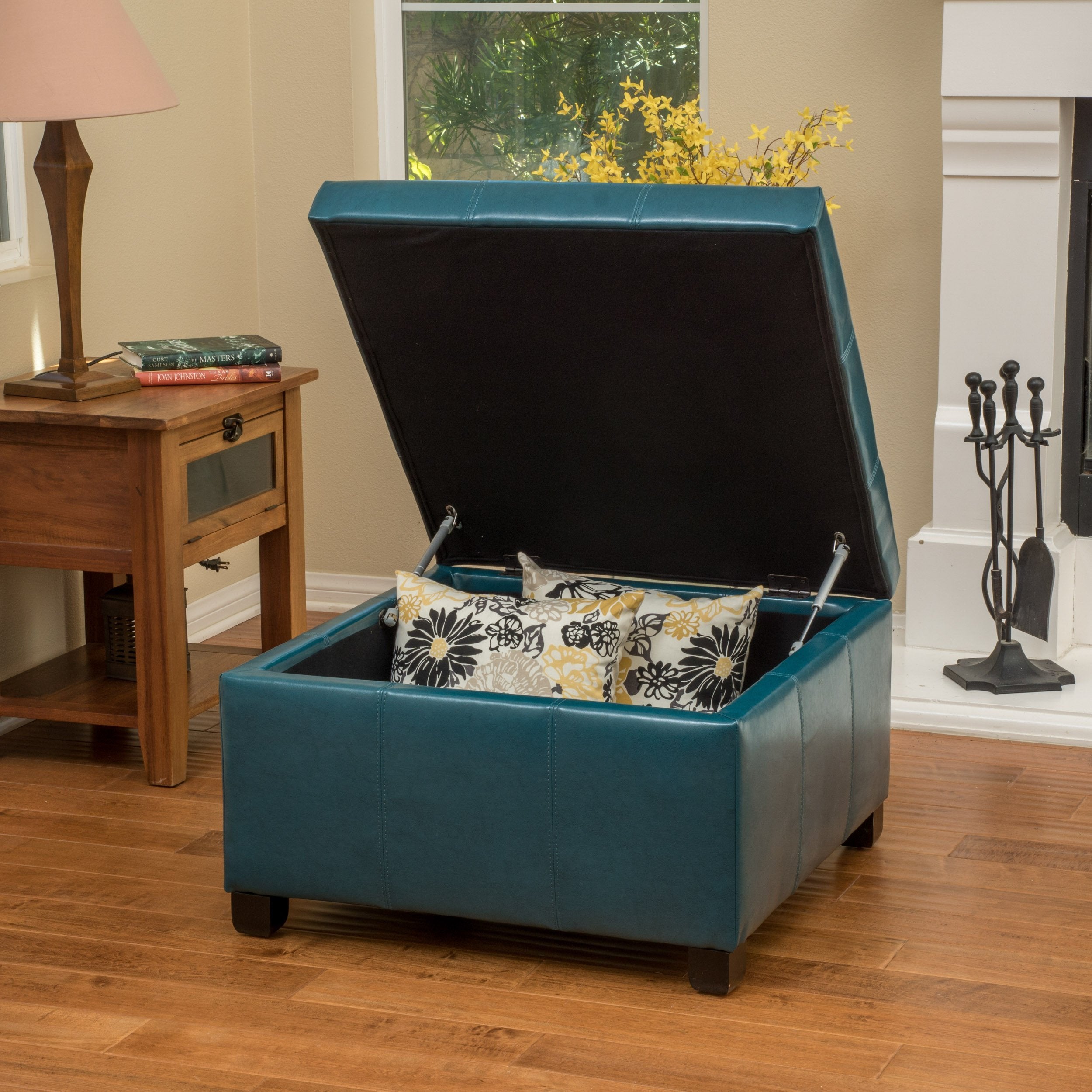 Kensington Leather Square Storage Ottoman Coffee Table