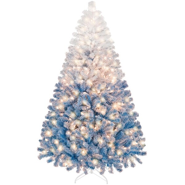 6ft Prelit Artificial Christmas Tree with 250 Incandescent Warm White Lights，Snow Flocked Full Prelighted Xmas Tree