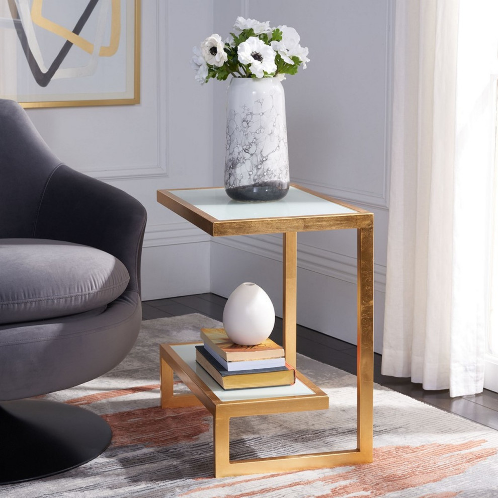 Nettie Mirror Top Gold Accent Table  Gold/White   Contemporary   Side Tables And End Tables   by Rustic Home Furniture Deco  Houzz