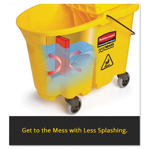 Rubbermaid Wavebrake 26 Quart Side Press Mop Bucket and Wringer Combo | Yellow | RCP748000YEL