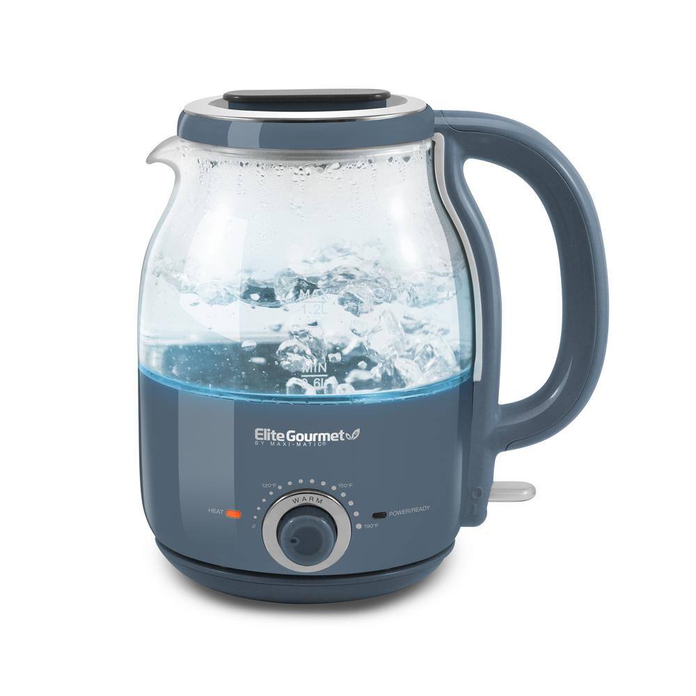 Elite Gourmet 1.2L Adjustable Temperature Electric Glass Kettle (Slate Blue) 5 cups EKT1220DB