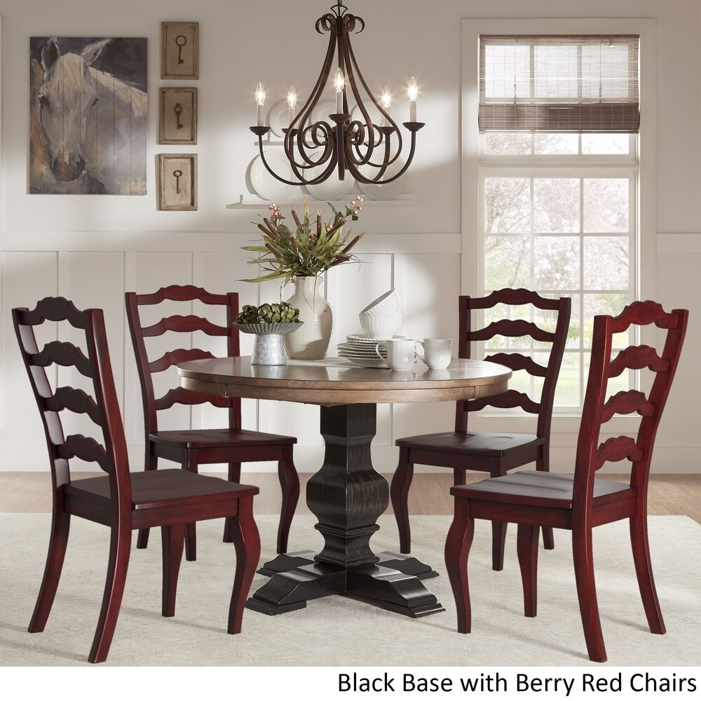 Eleanor Black Round Solid Wood Top 5 Piece Dining Set   French Ladder Back by iNSPIRE Q Classic