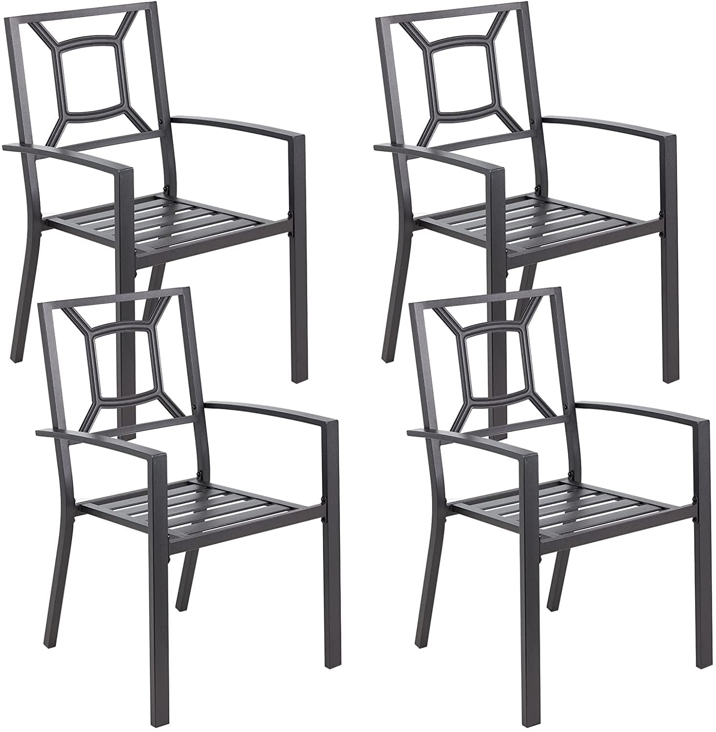 AECOJOY Outdoor Patio Dining Chairs, Stackable Arm Chairs-Metal Frame-Set of 4-Black