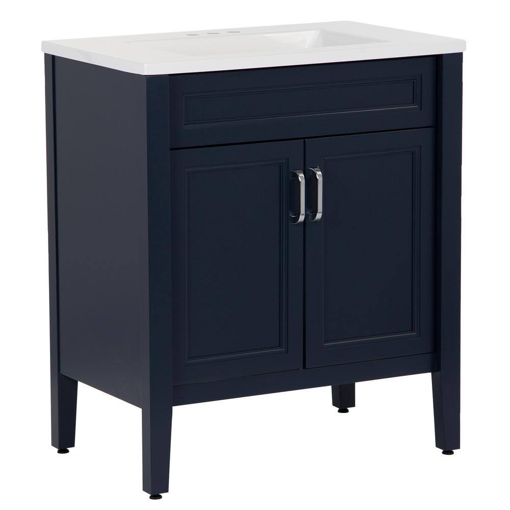 Home Decorators Collection Skylark 30.25 in. W x 18.75 in. D Bath Vanity in Blue with Cultured Marble Vanity Top in White with Integrated Sink B30X20154