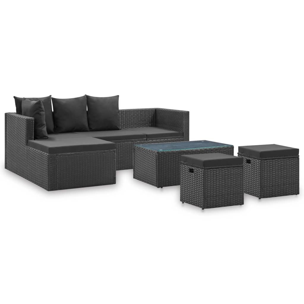 4 Piece Patio Lounge Set Black with Cushions Poly Rattan - Overstock - 36363698