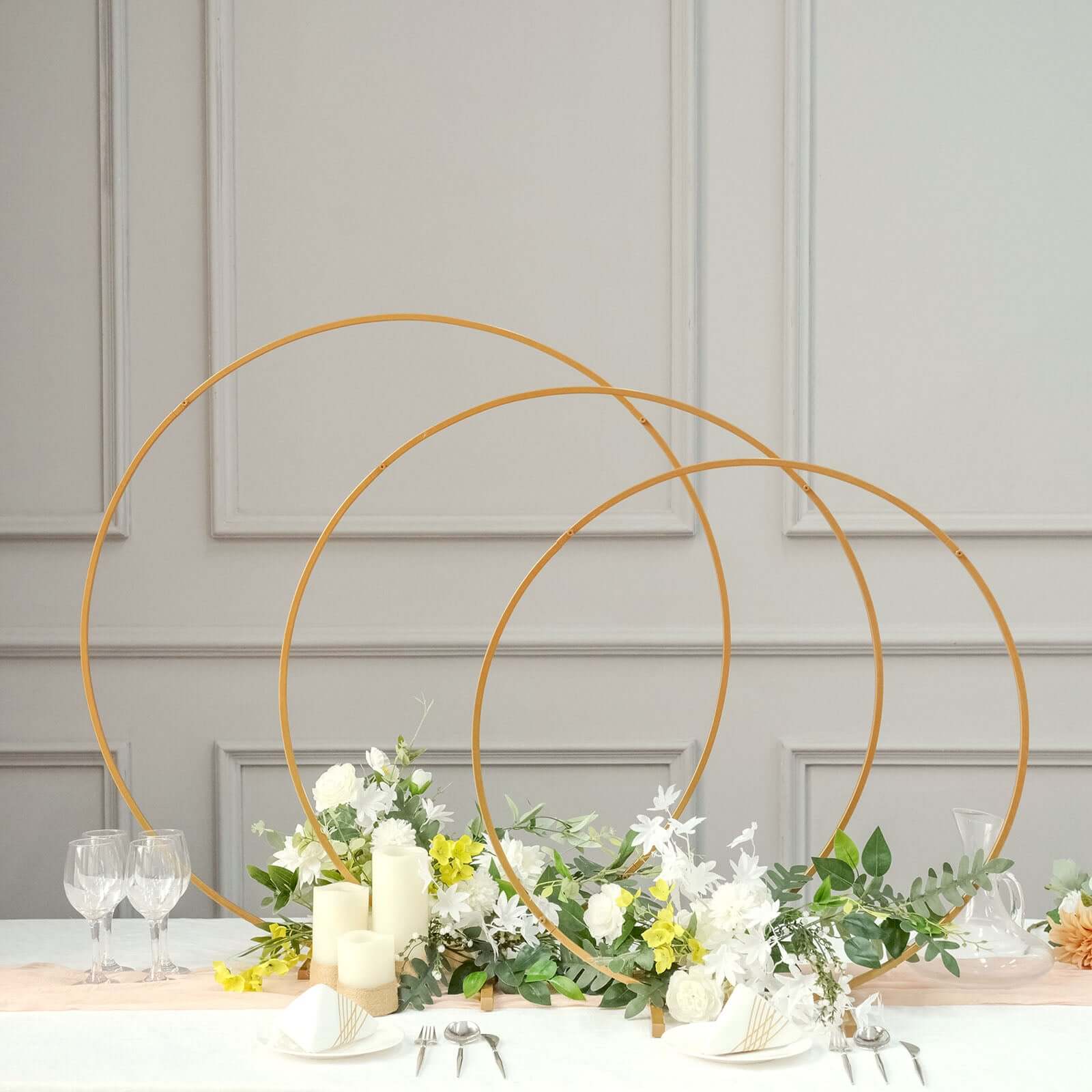 Gold Metal Round Hoop Wedding Centerpiece, Self Standing Table Floral Wreath Frame 32