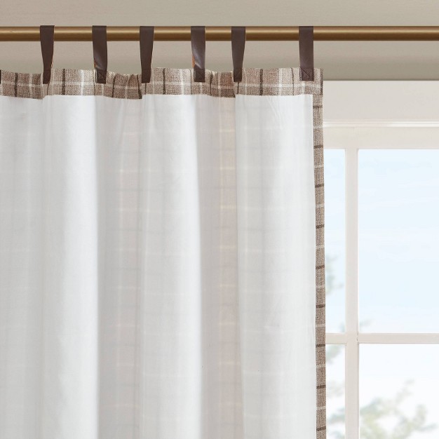 Preston Plaid Faux Leather Tab Top Room Darkening Curtain Panel With Fleece Lining