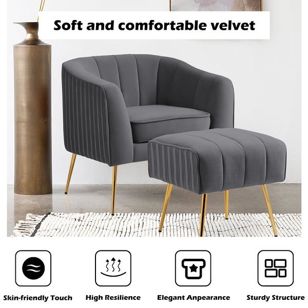 Modern Velvet Barrel Arm Accent Chair with Ottoman