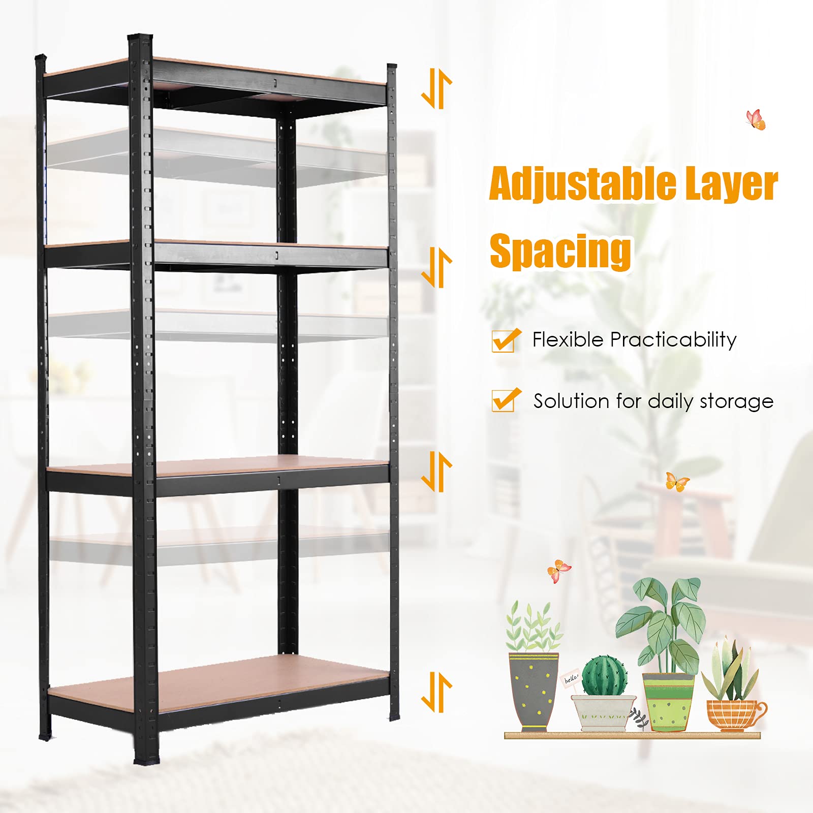 63 Inch Heavy Duty Garage Storage Shelves 4-Tier Adjustable Shelving Unit Organizer Rack