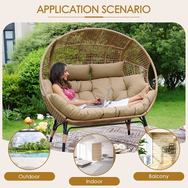 Nicesoul 2 Person Egg Chair with Ottoman Double Patio Outdoor Wicker Basket