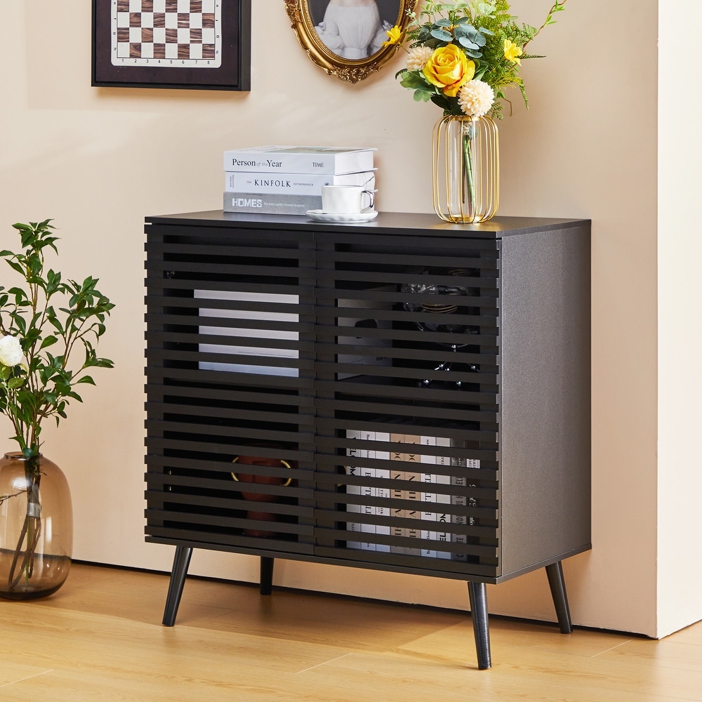 Black Sideboard Buffet Cabinet  Accent Storage Cabinet Kitchen Console Table with 2 Hollowed Out Doors