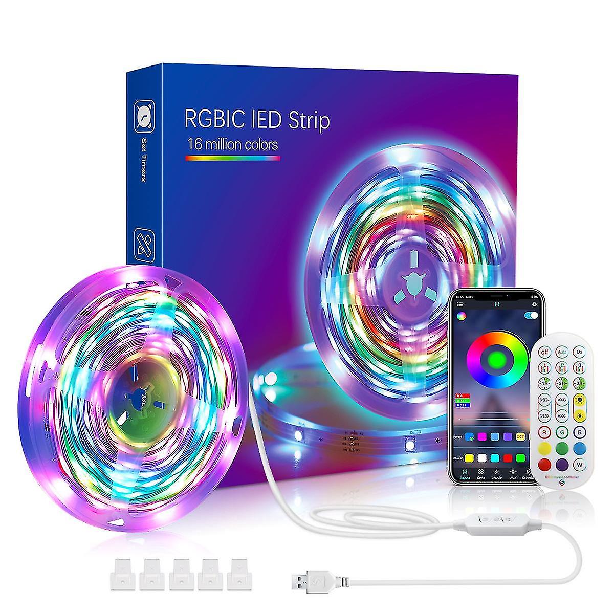 24.6ft/7.5 Meters Led Strip Lights，music Sync Color Changing Rgbic Led Strip Lights Built-in Mic， Bluetooth App Controlled Led Lights Rope Lights