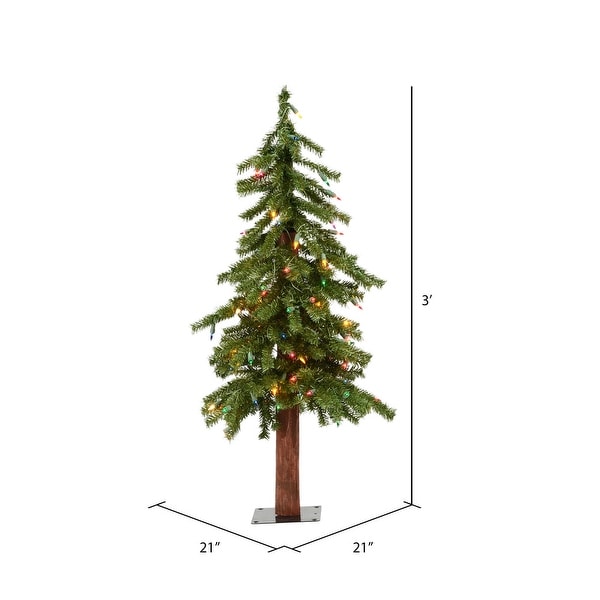 Vickerman 3' x 21 Natural Alpine Artificial Christmas Tree，Multicolored LED Lights.