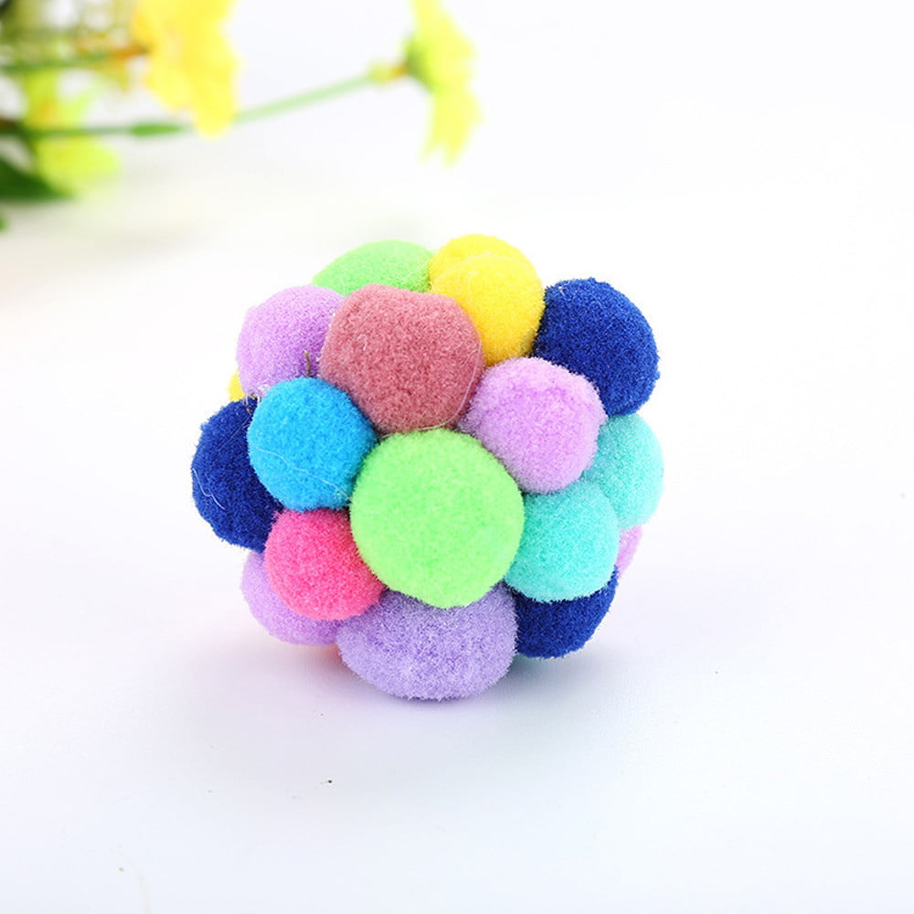 Fridja Cat Toys Ball Handmade Colorful Plush Bouncy Ball with Catnip Interactive Bell Toys for Cats Kitten Training Playing Chewing