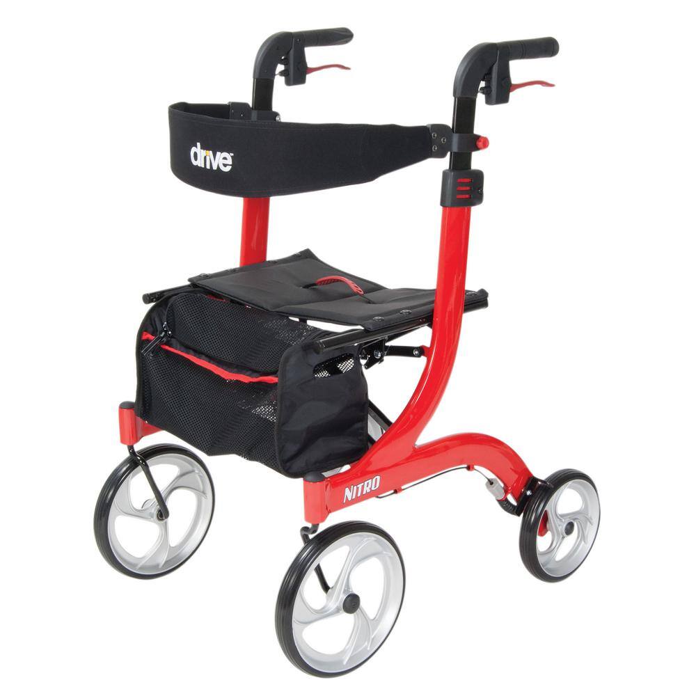 Drive Medical Nitro Euro Style Rollator Rolling Walker Red RTL10266