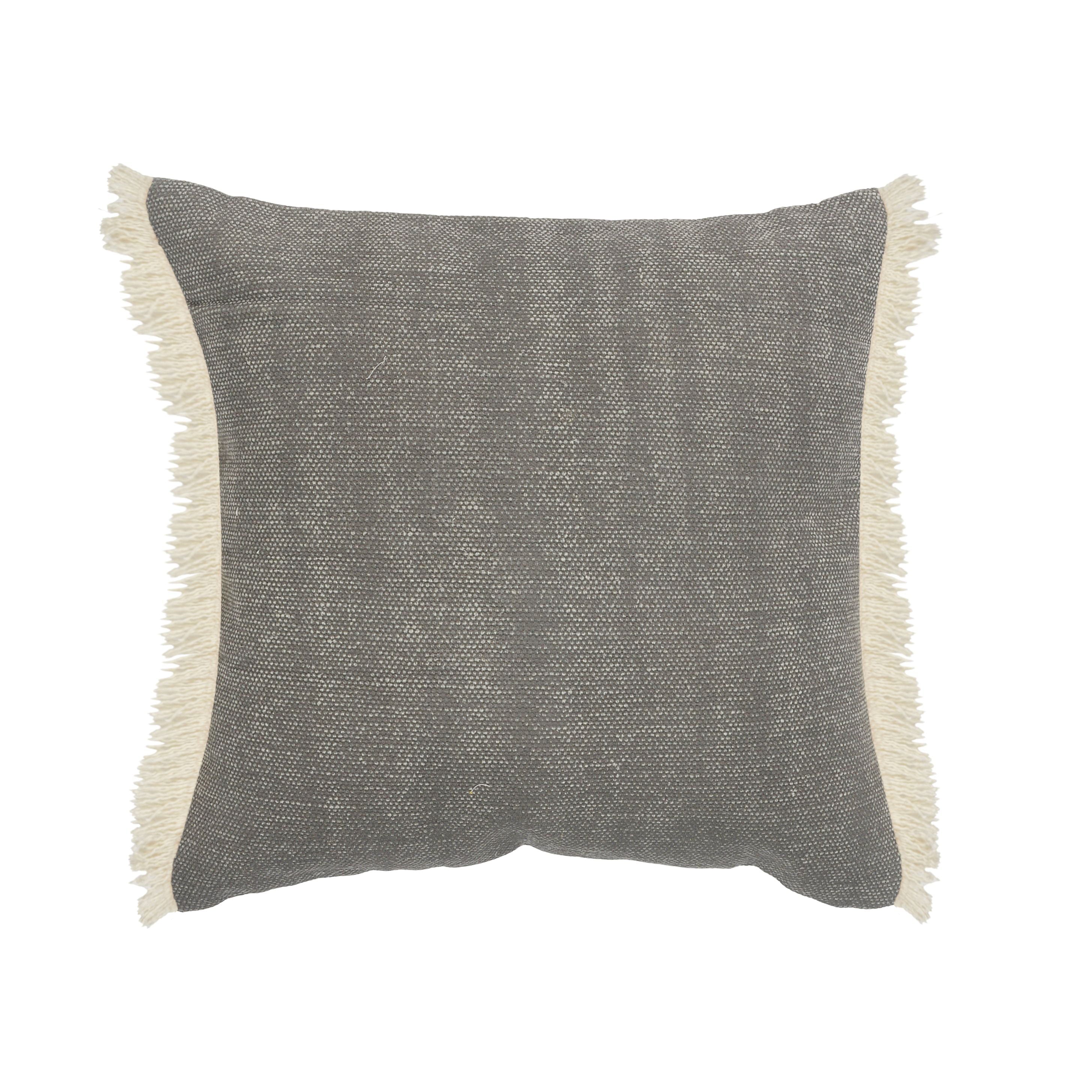 Ox Bay Charcoal Gray 20 in. x 20 in. Solid Fringed Throw Pillow