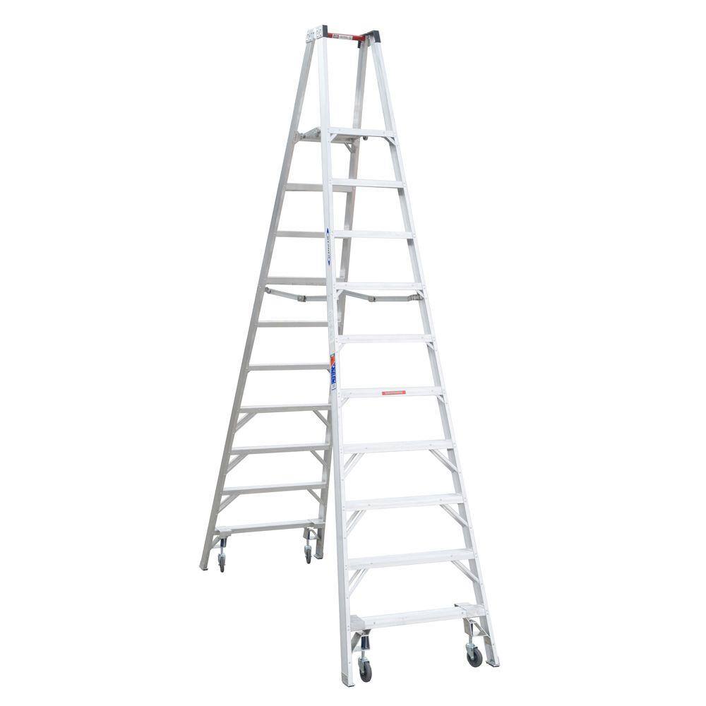 Werner 16 ft. Reach Aluminum Platform Twin Step Ladder with Casters 300 lb. Load Capacity Type IA Duty Rating PT310-4C