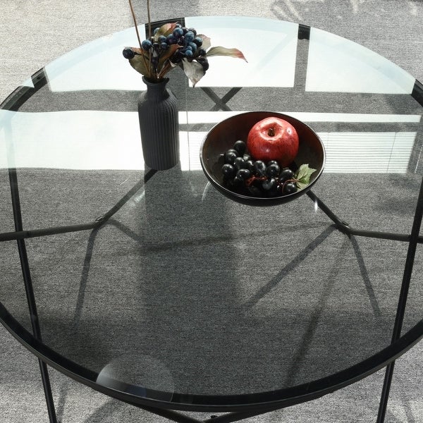 Modern Round Coffee Table with Metal Frame