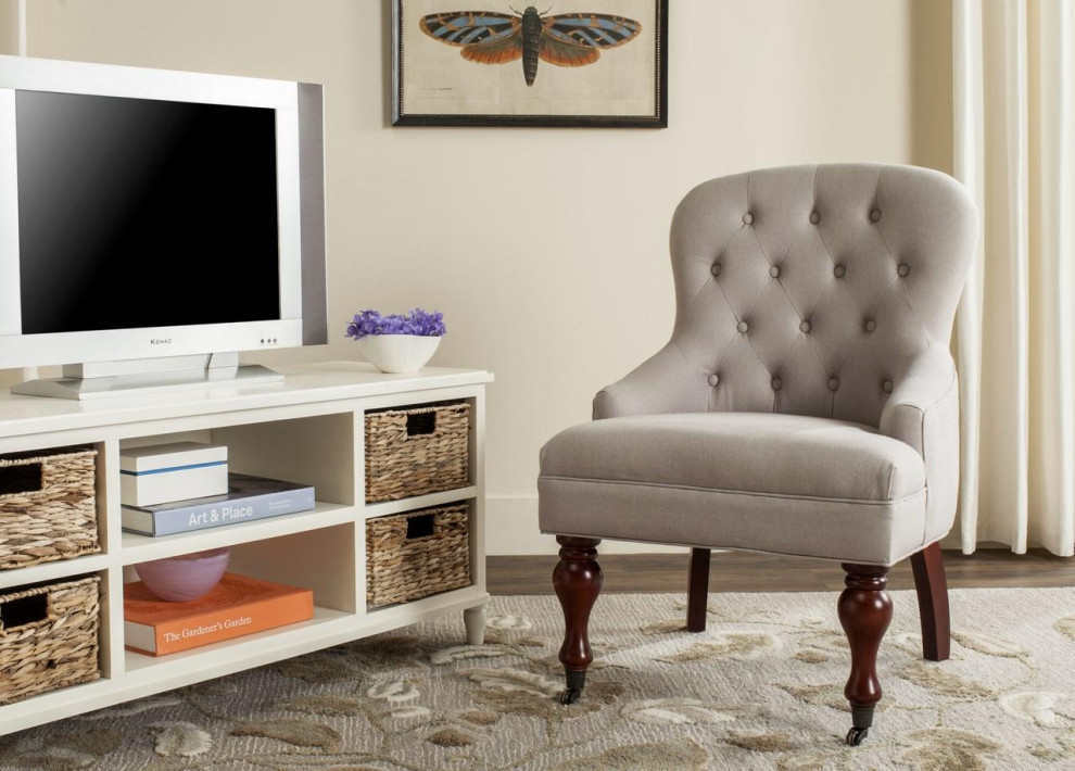 Lincoln Tufted Arm Chair Taupe   Traditional   Armchairs And Accent Chairs   by V.S.D Furniture  Houzz