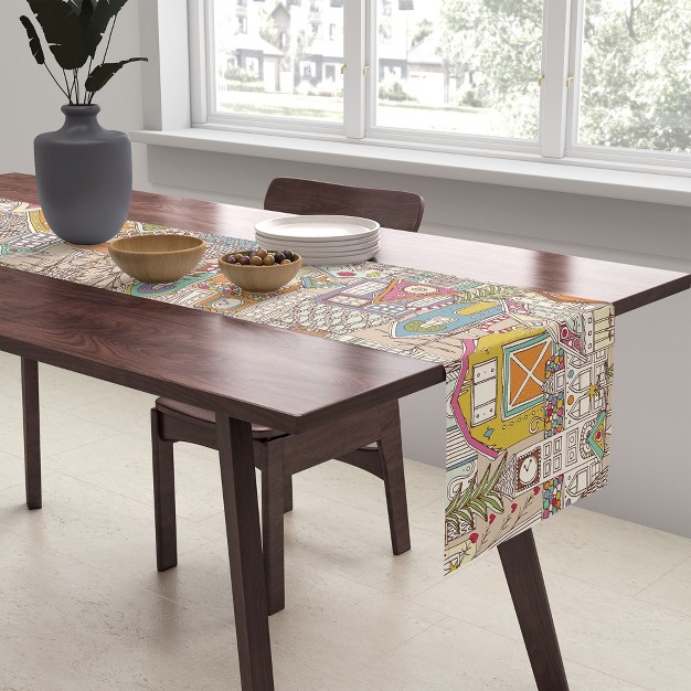 Sharon Turner Vintage Gingerbread Town Table Runner Society6