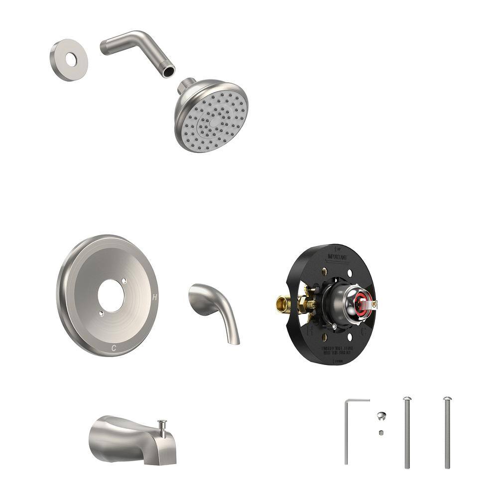 HOMLUX 1-Handle 1-Spray Round Tub and Shower Faucet 2.5 GPM 4 in. Wall Mounted Shower Head in Brushed Nickel (Valve Included) FE540043D3