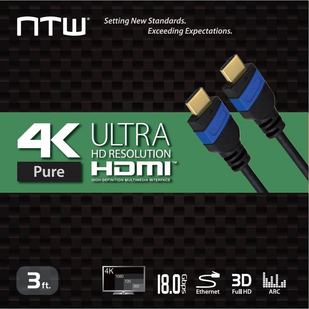 NTW 3 ft. Ultra HD PURE 4K High Speed 18 Gbps HDMI Cable With Ethernet Offers 4X the Clarity of High-Definition 1080p NHDMI2P-003