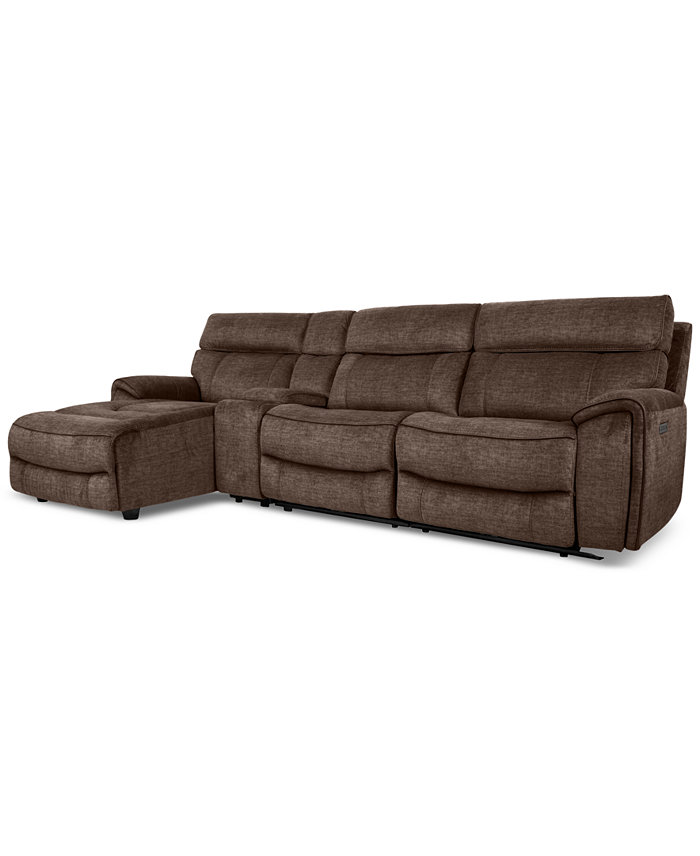 Furniture Hutchenson 4-Pc. Fabric Chaise Sectional with 2 Power Recliners Power Headrests and Console