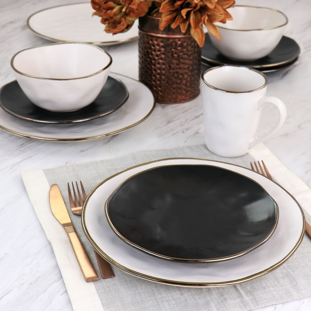 Hammered Stoneware Dinnerware 16 Piece Set in Assorted