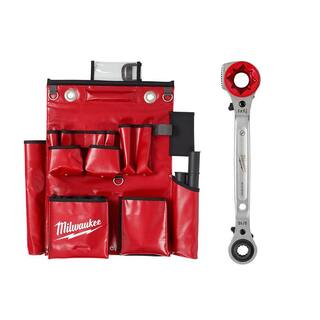 MW Lineman's Compact Aerial Tool Apron with Lineman's 5-In-1 Ratcheting Wrench with Milled Strike Face (2-Piece) 48-22-8291-48-22-9216M