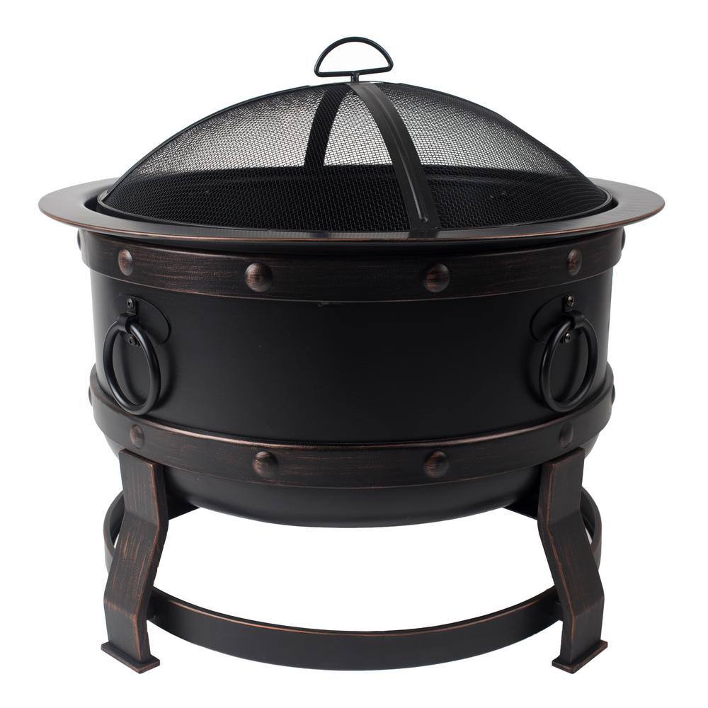 Pleasant Hearth Killian 28 in. Round Steel Fire Pit in Rubbed Bronze with Cooking Grid OFW307R